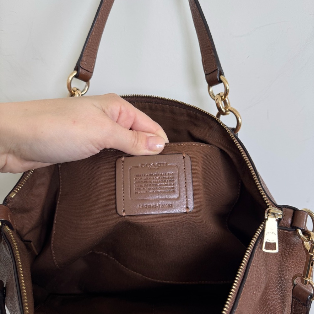 Coach Kelsey Brown Pebbled Leather Double Handles
Zipper Closure Satchel Bag - Picture 9 of 11